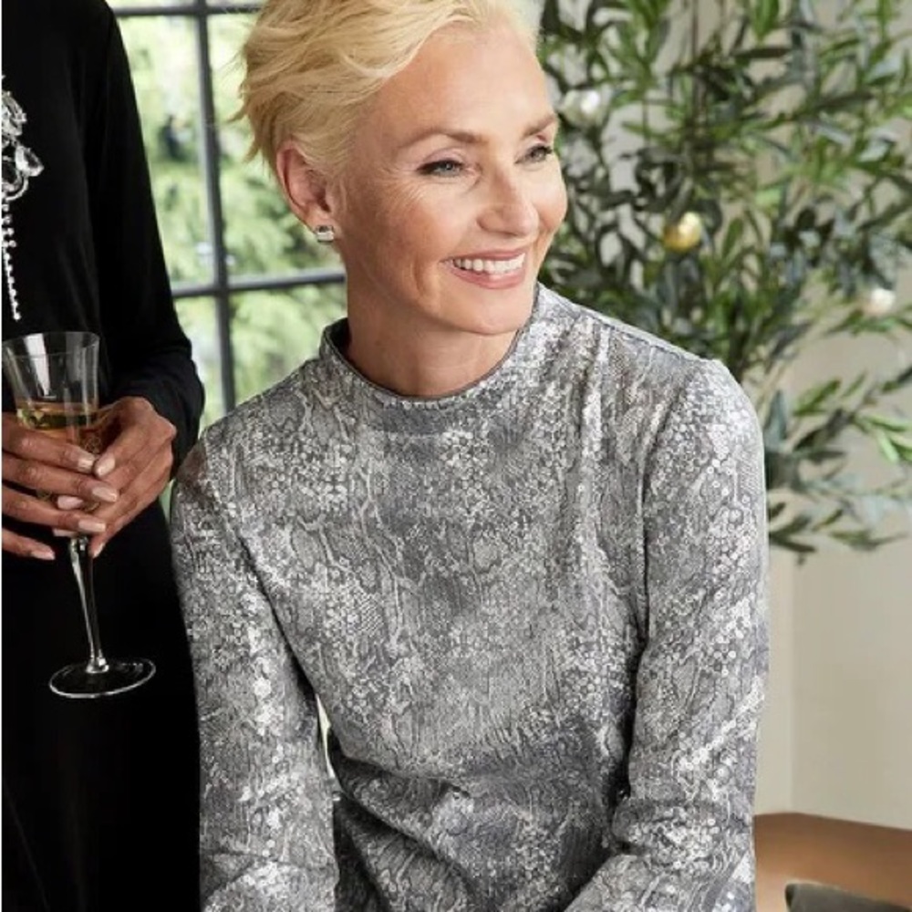 NWT Chico’s Mock Neck Sequin Python Print Top Siz… - image 1